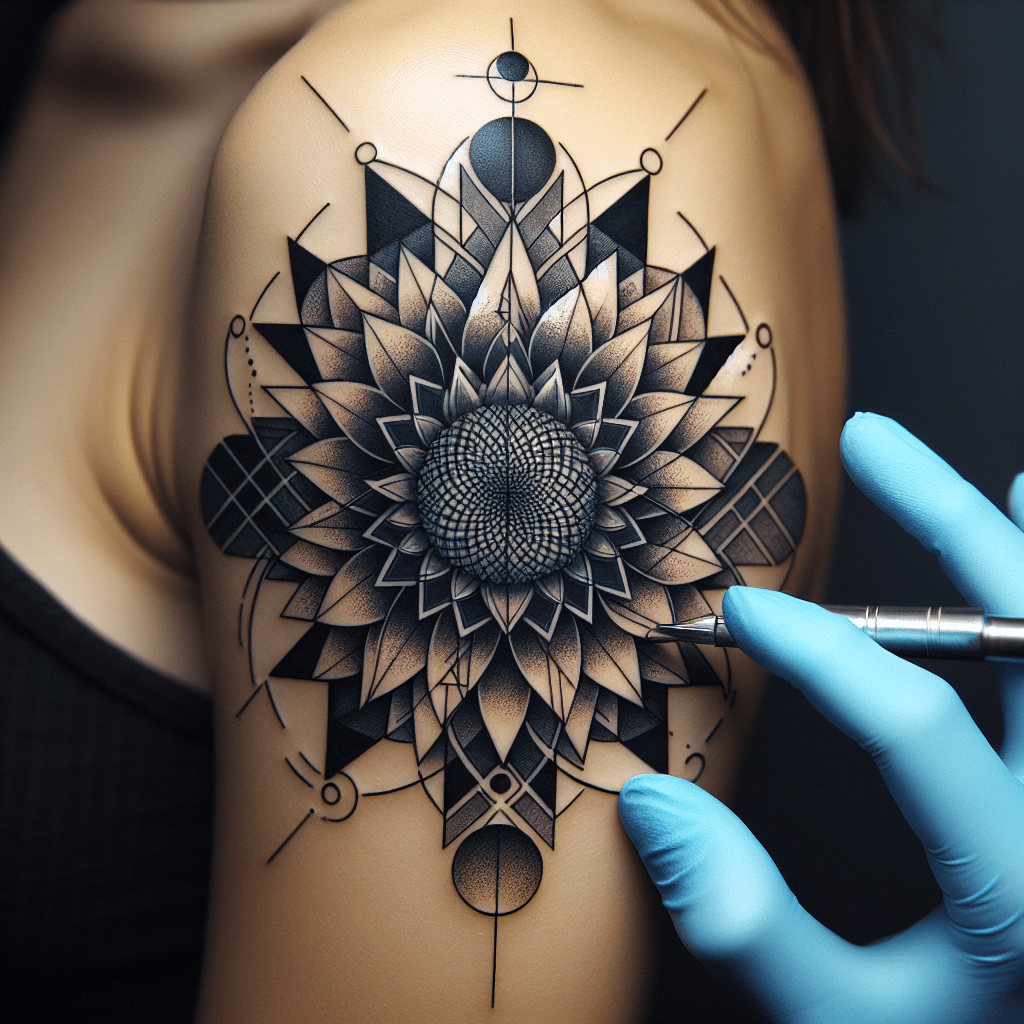 Geometric Sunflower Tattoo