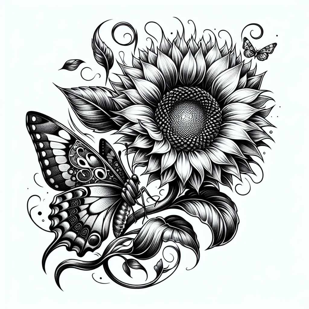 Sunflower and Butterfly Tattoo