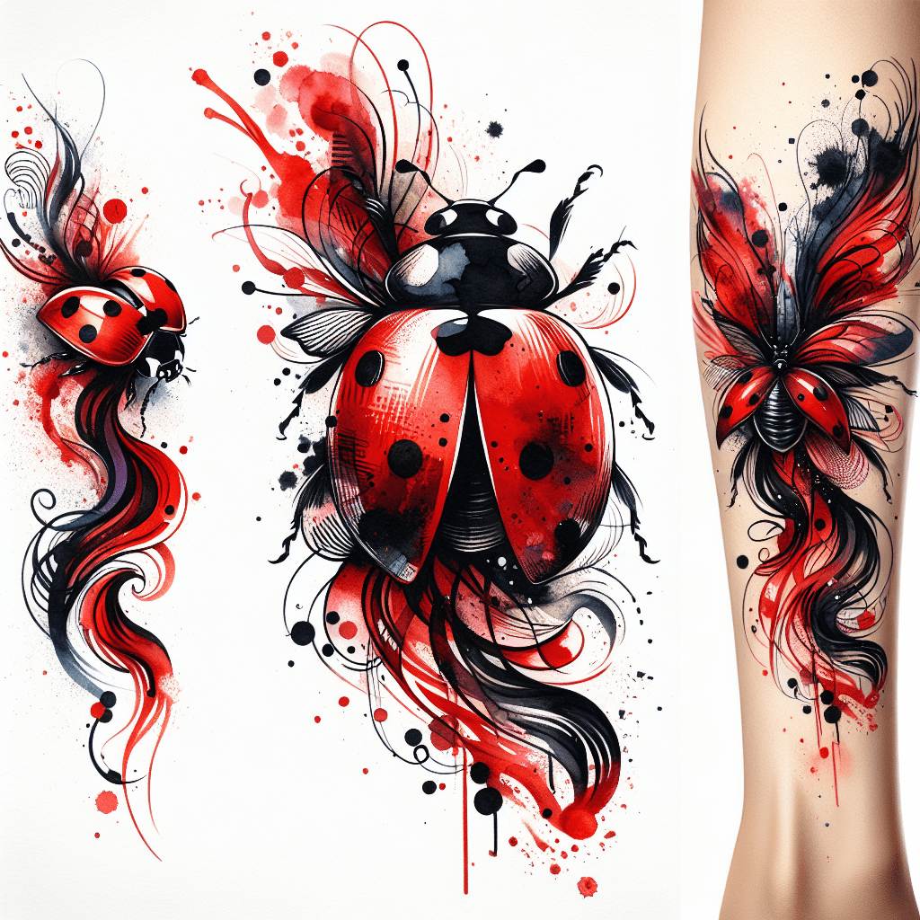 Abstract Ladybug Watercolor Splash Tattoo