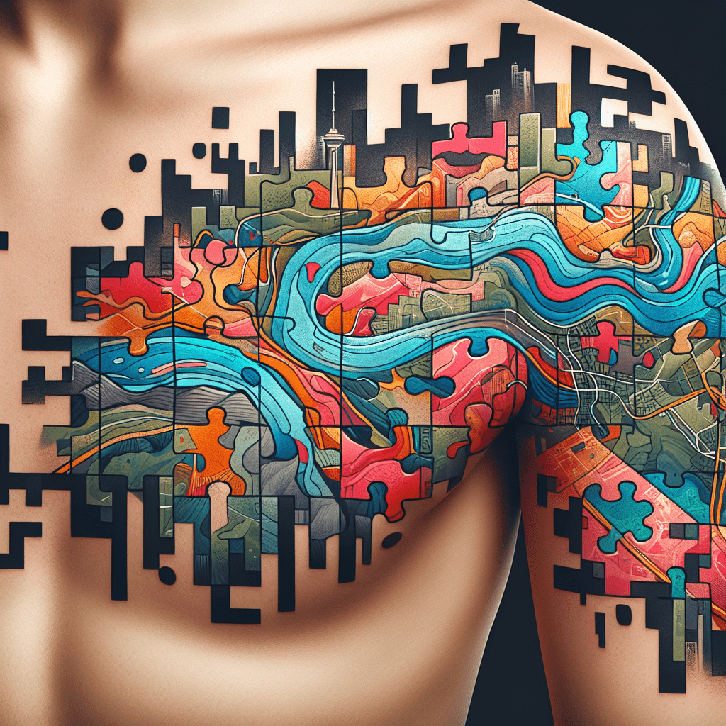 Abstract Map Collage Tattoo