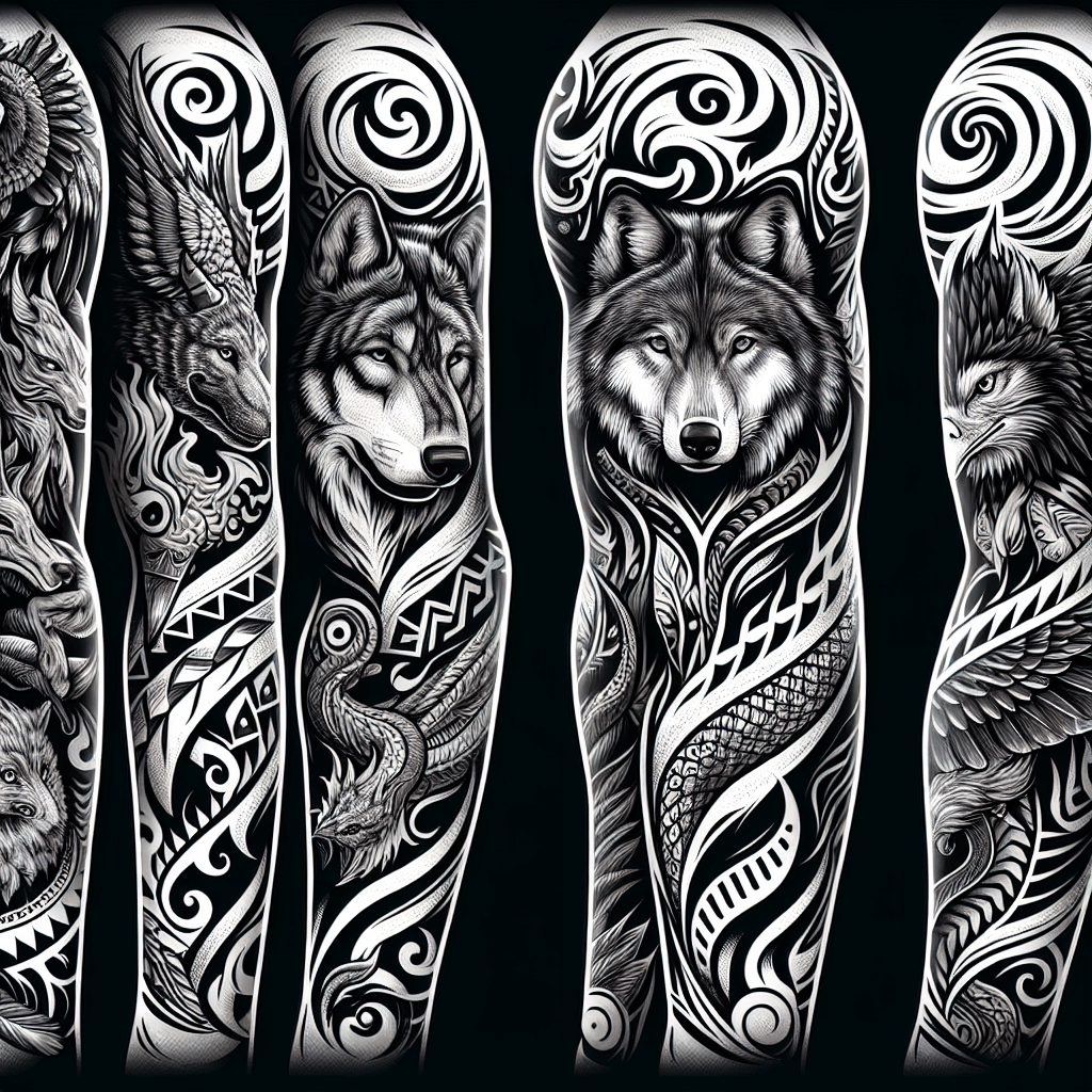 Animalistic Tribal Sleeve Tattoo