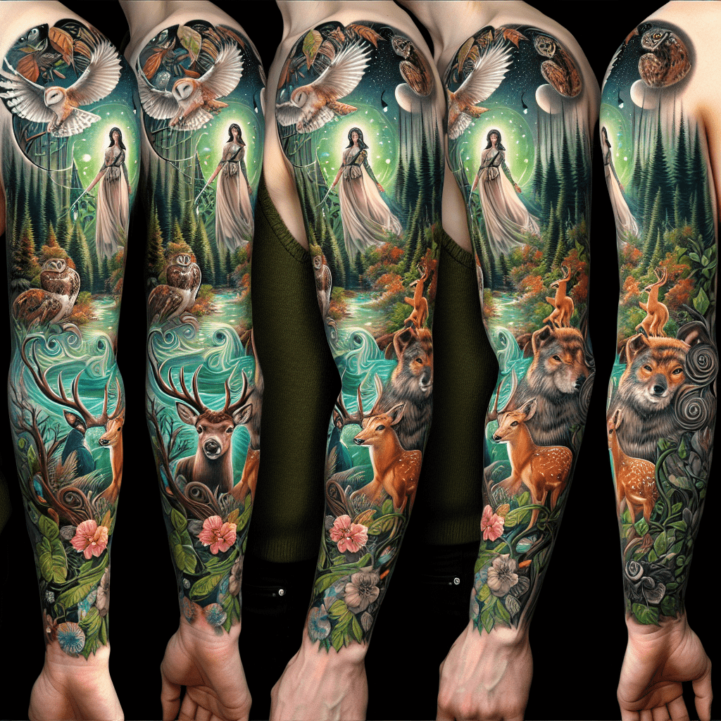 Artemis and Nature Sleeve Tattoo