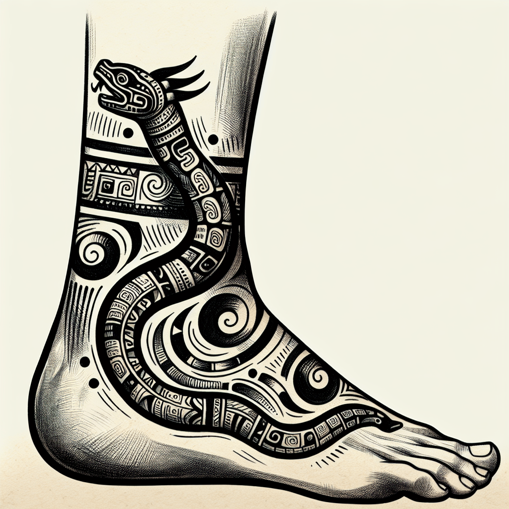 Aztec Serpent Ankle Tattoo