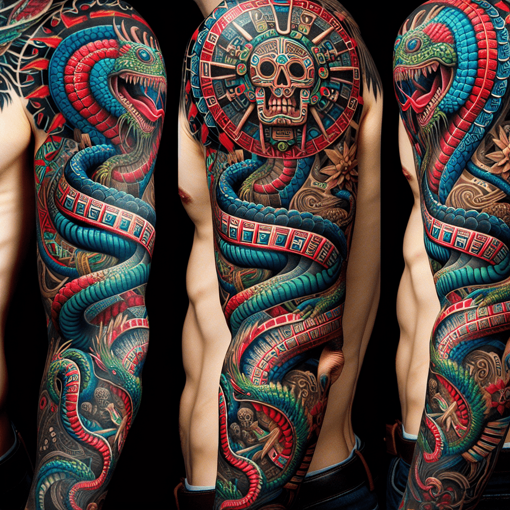 Aztec Serpent Sleeve Tattoo