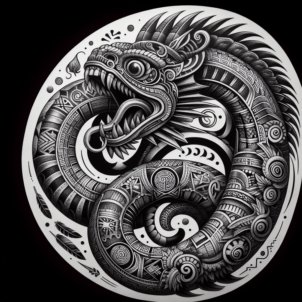 Aztec Serpent Thigh Tattoo