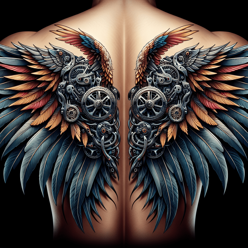 Biomechanical Eagle Wings Tattoo