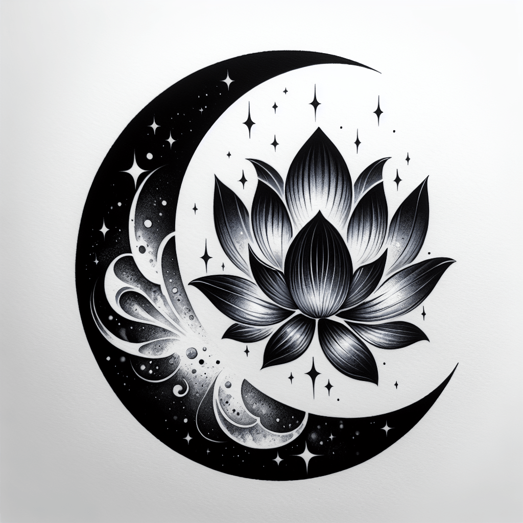 Black Lotus Crescent Moon Tattoo