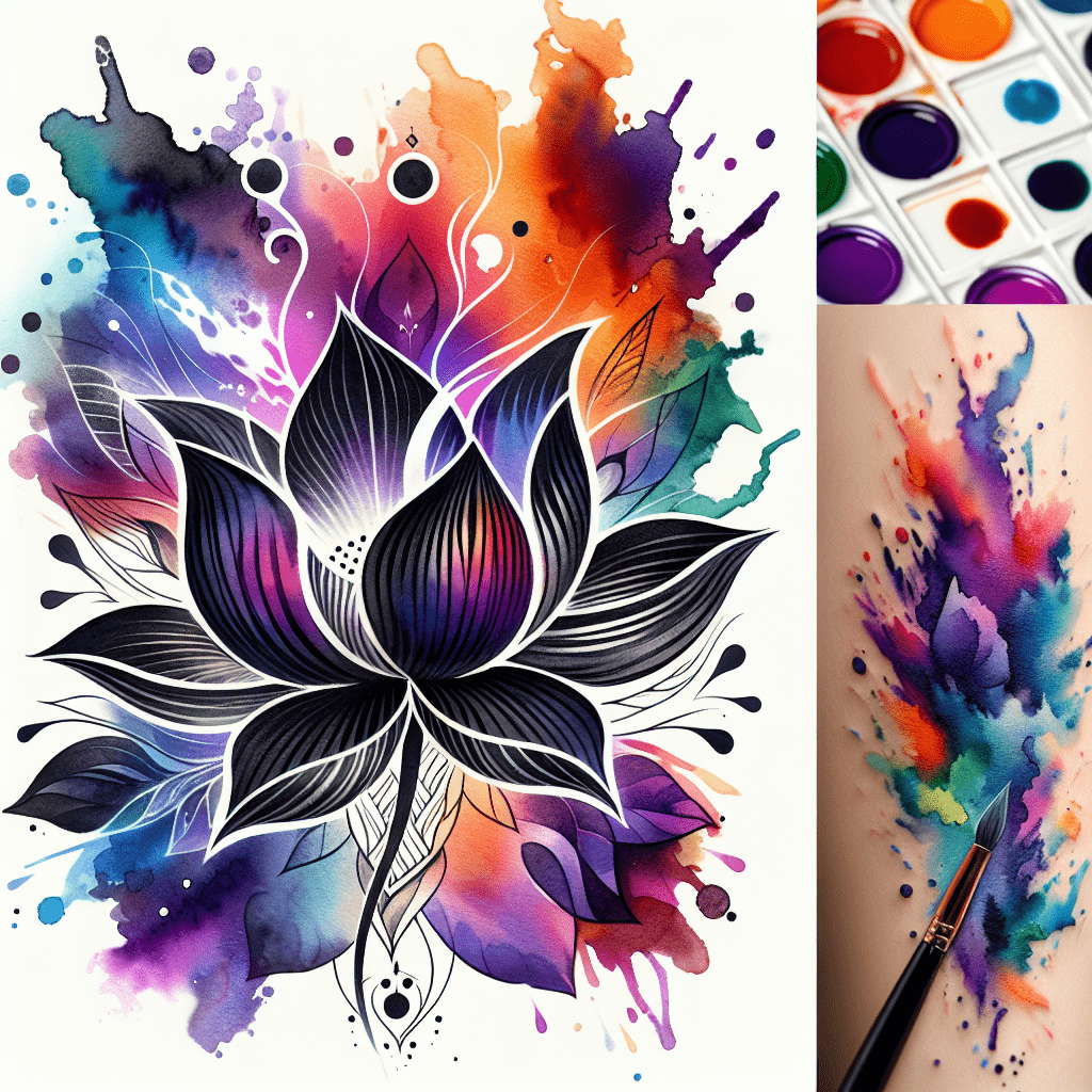 Black Lotus Watercolor Tattoo