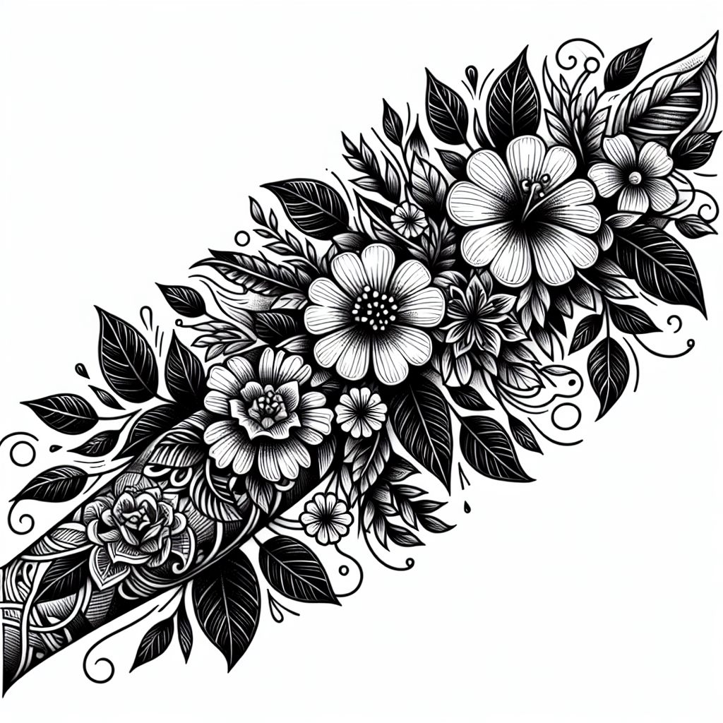 Blackwork Botanical Tattoo