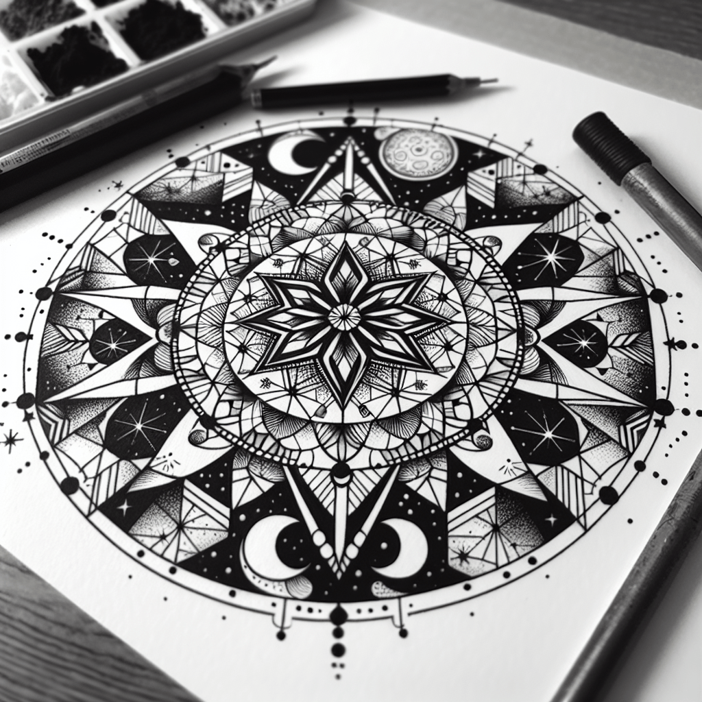 Blackwork Celestial Mandala Tattoo