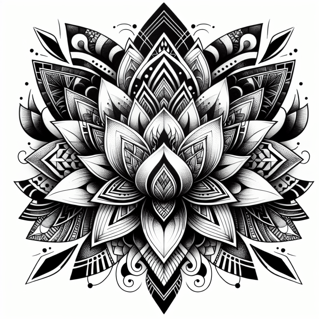 Blackwork Geometric Lotus Tattoo