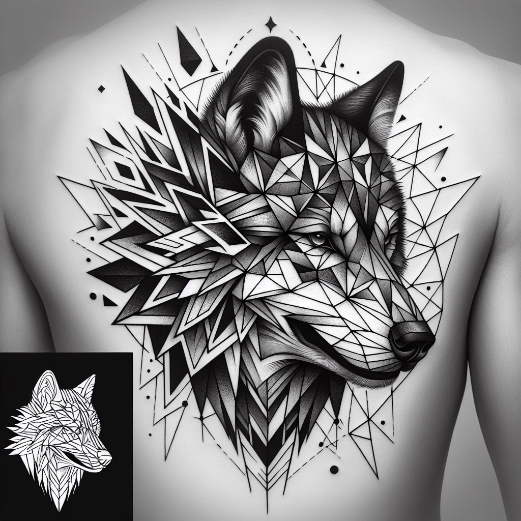 Blackwork Geometric Wolf Tattoo