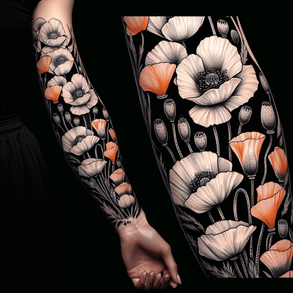 Blackwork Poppy Sleeve Tattoo