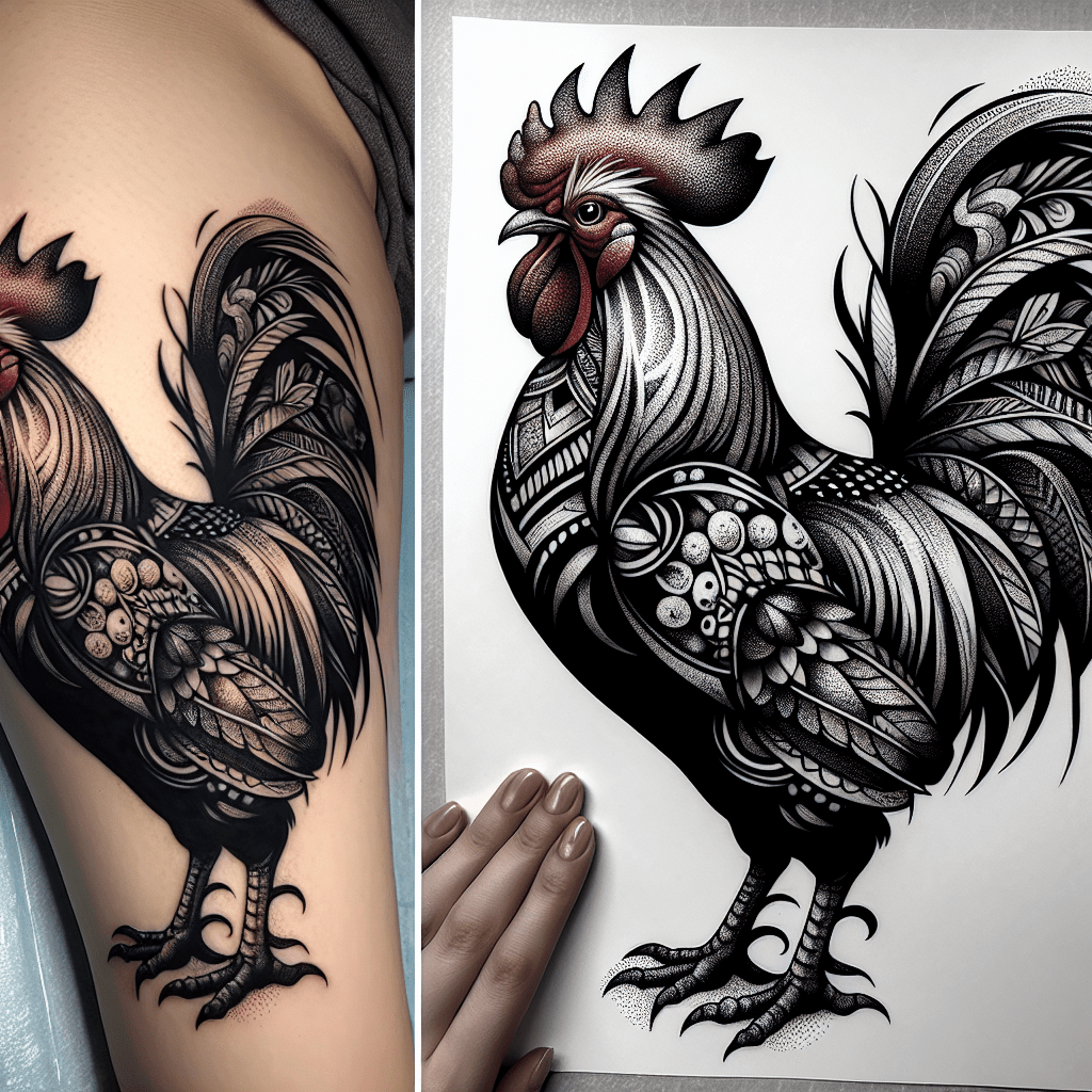 Blackwork Rooster Tattoo