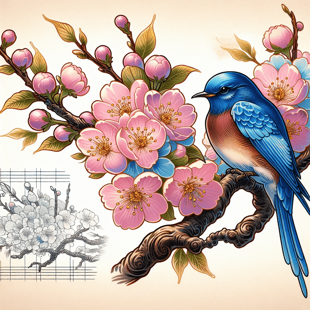 Bluebird and Cherry Blossom Tattoo