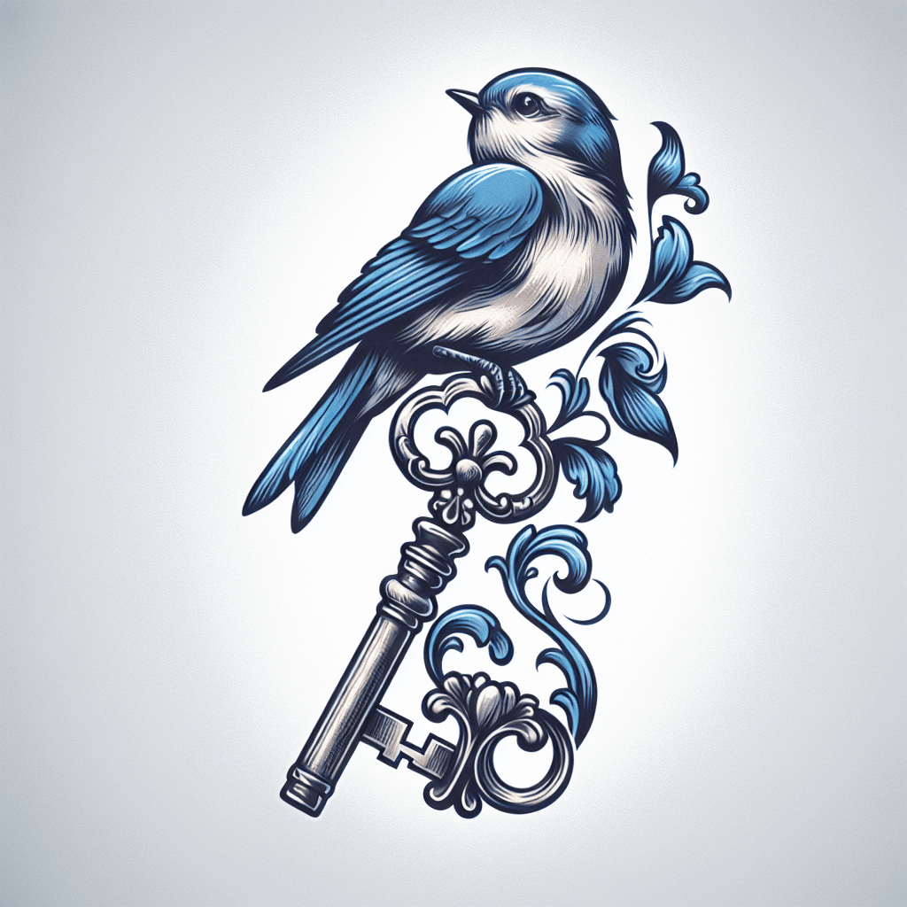 Bluebird and Key Tattoo