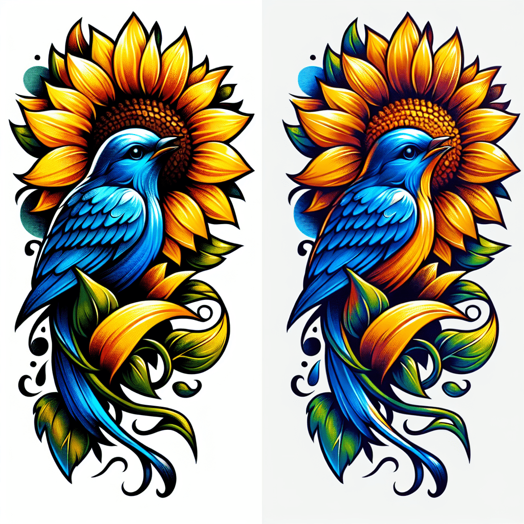 Bluebird and Sunflower Tattoo