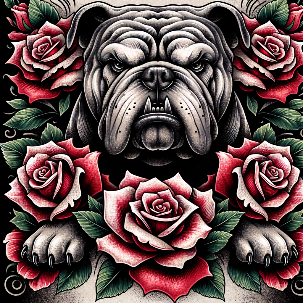 Bulldog with Rose Tattoo