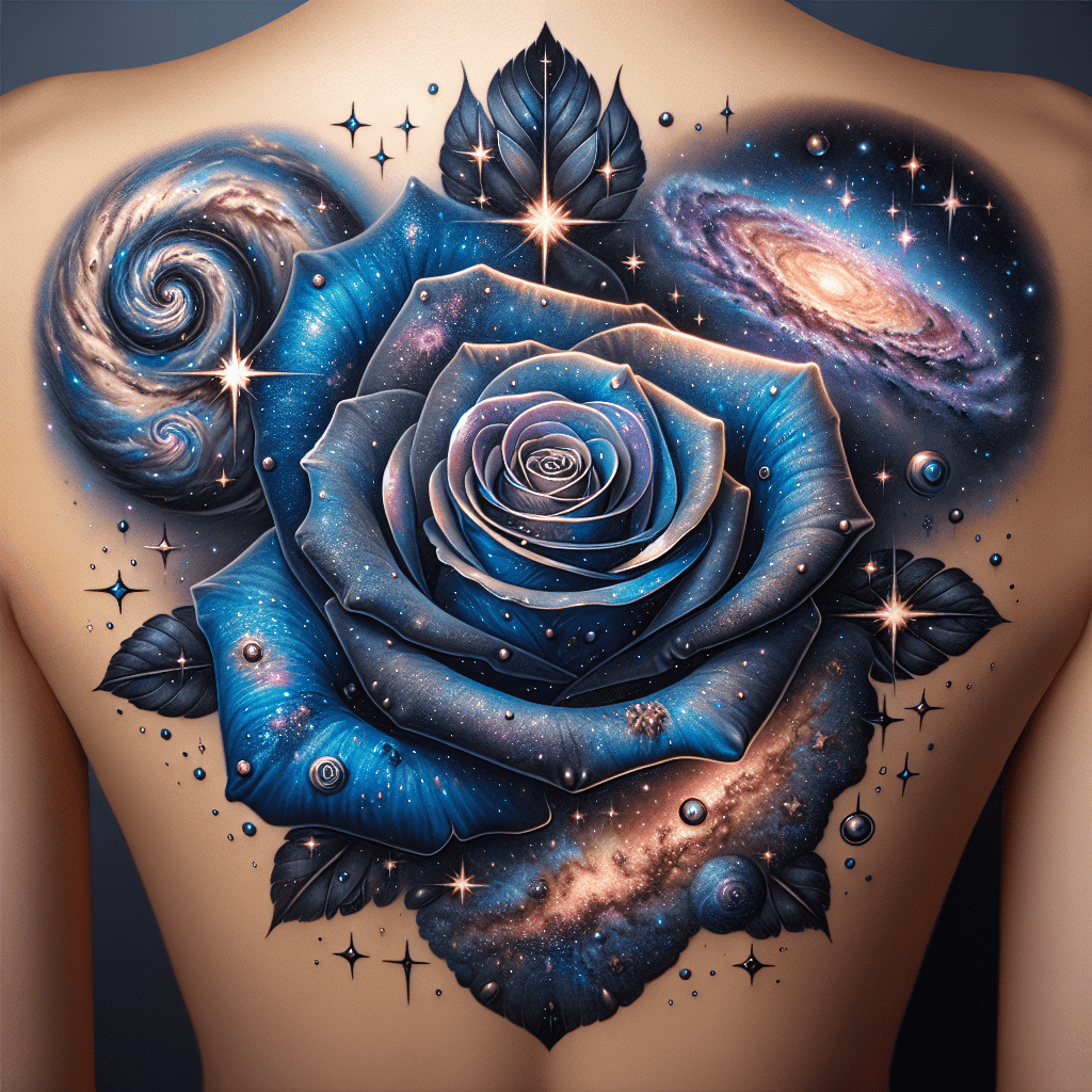 Celestial Blue Rose Tattoo