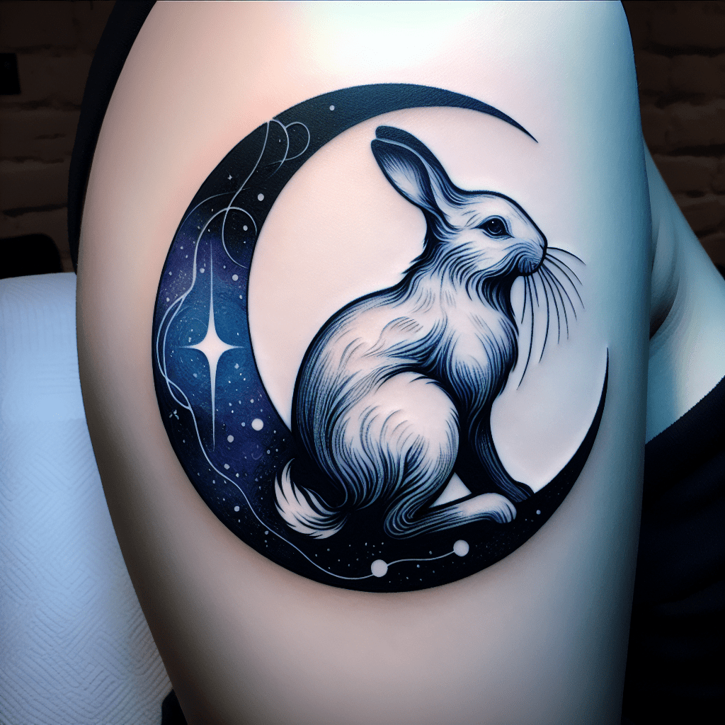 Celestial Rabbit Crescent Tattoo