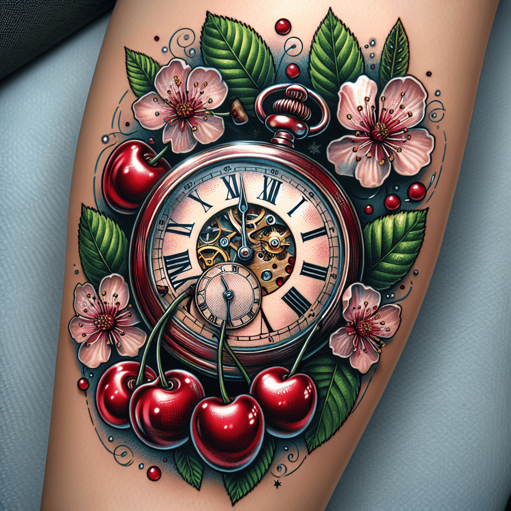 Cherry Pocket Watch Tattoo