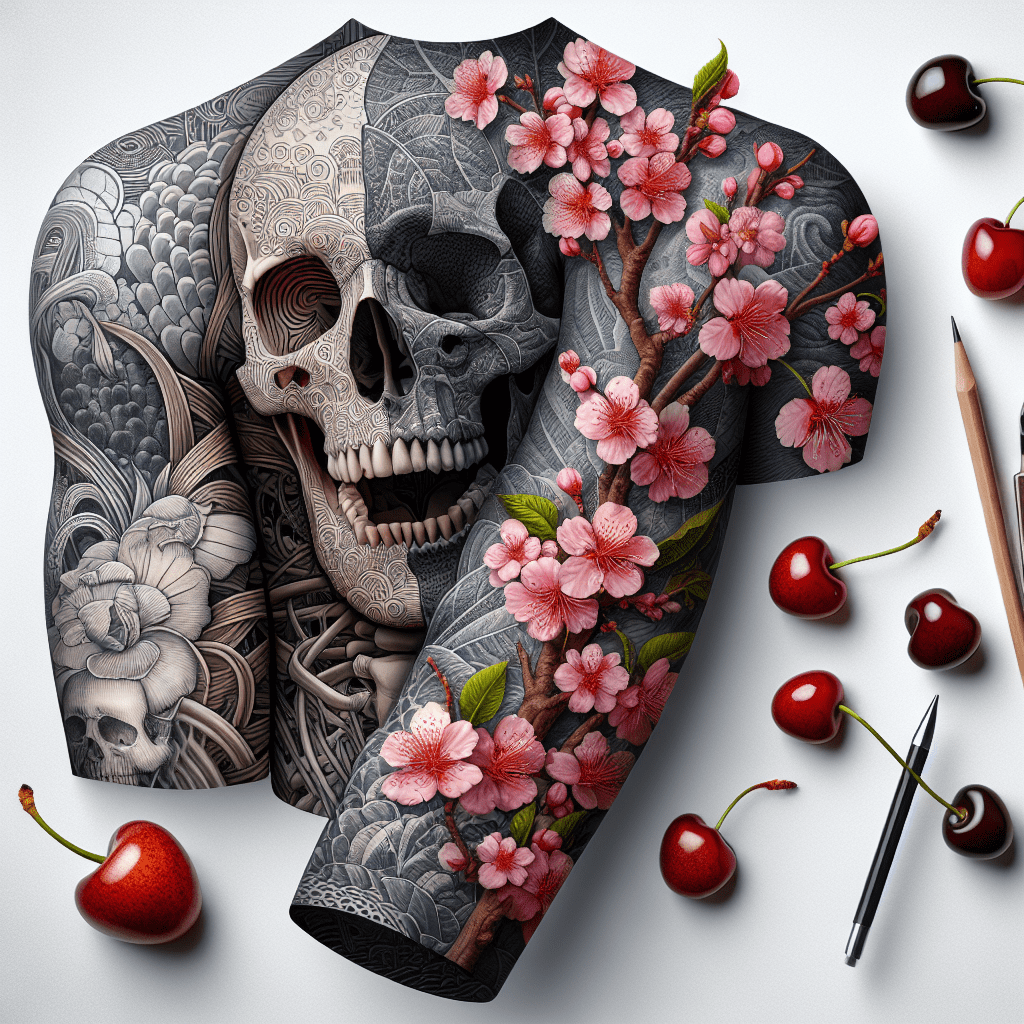 Cherry Skull Sleeve Tattoo