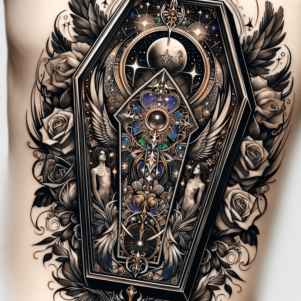 Image of the Coffin of Reflection Tattoo - a beautifully adorned coffin