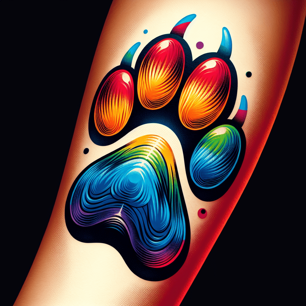 colorful paw print tattoo