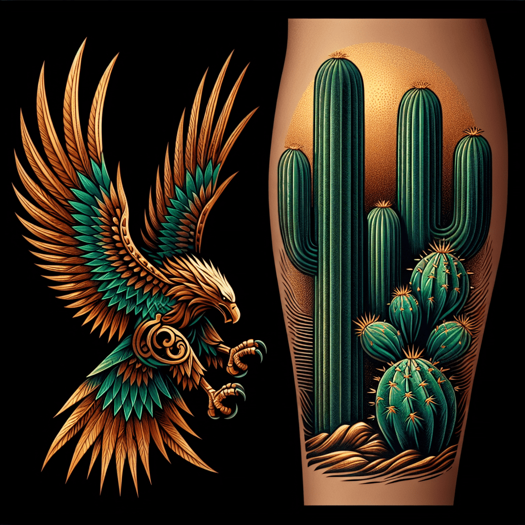 Dual Mexican Eagle and Cactus Tattoo