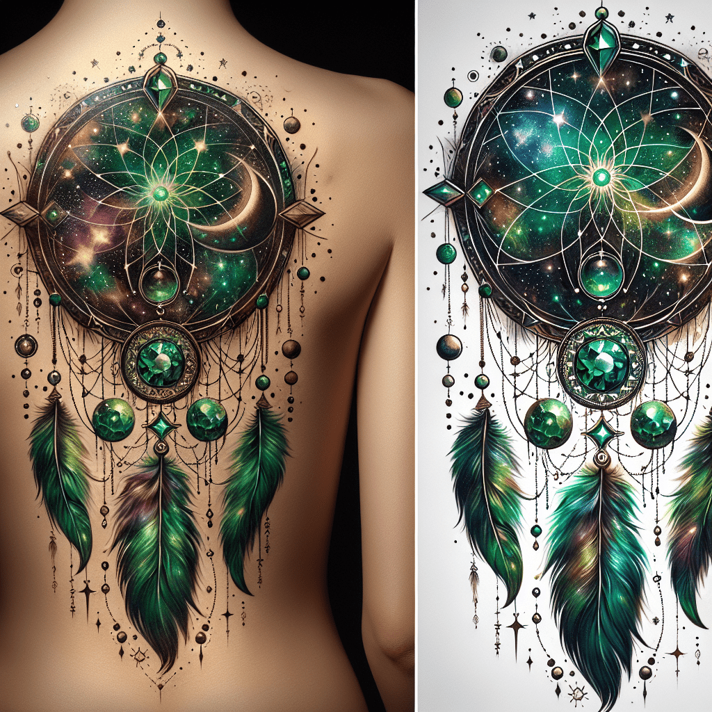 Emerald Celestial Dreamcatcher Tattoo