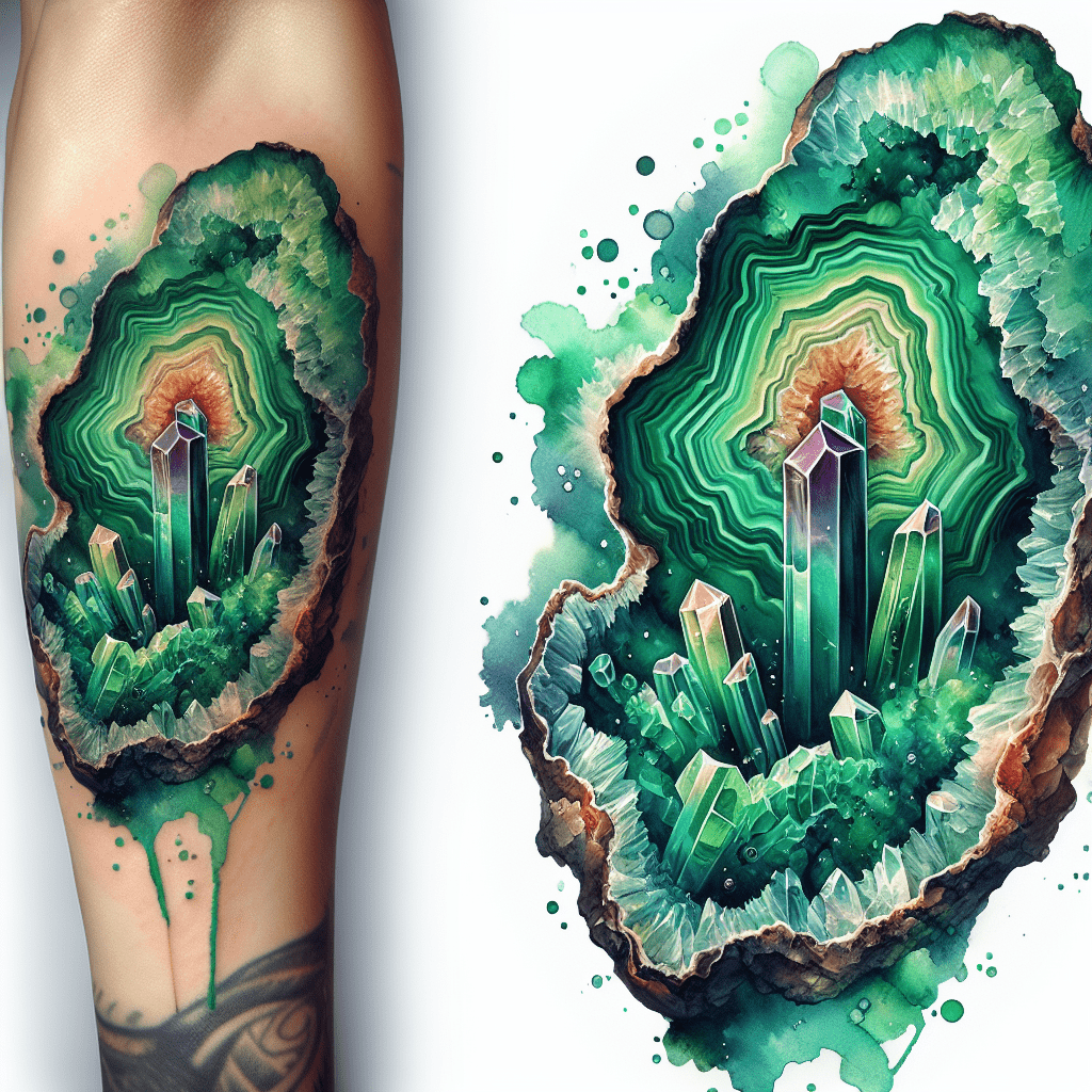 emerald watercolor geode tattoo