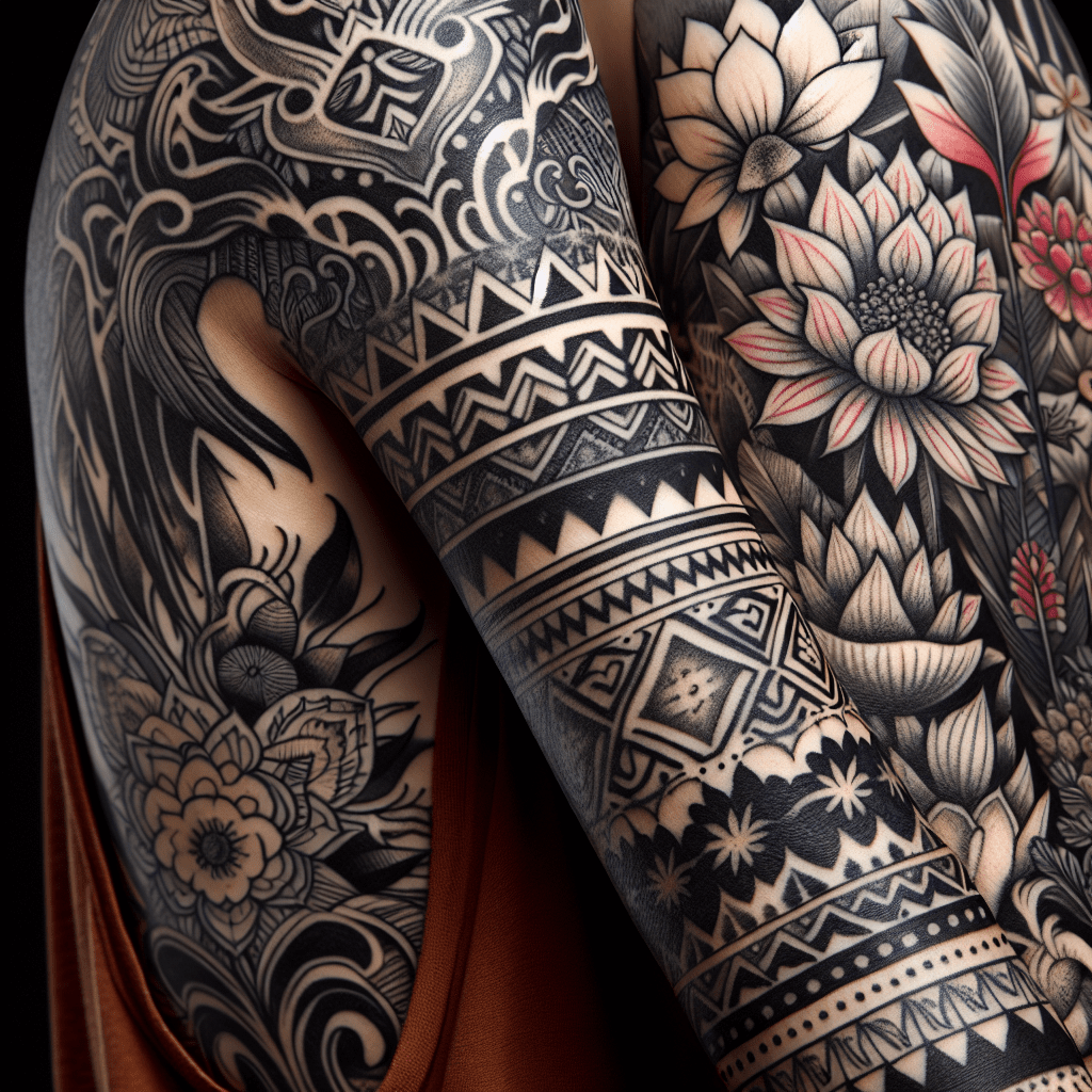 Floral Tribal Sleeve Tattoo