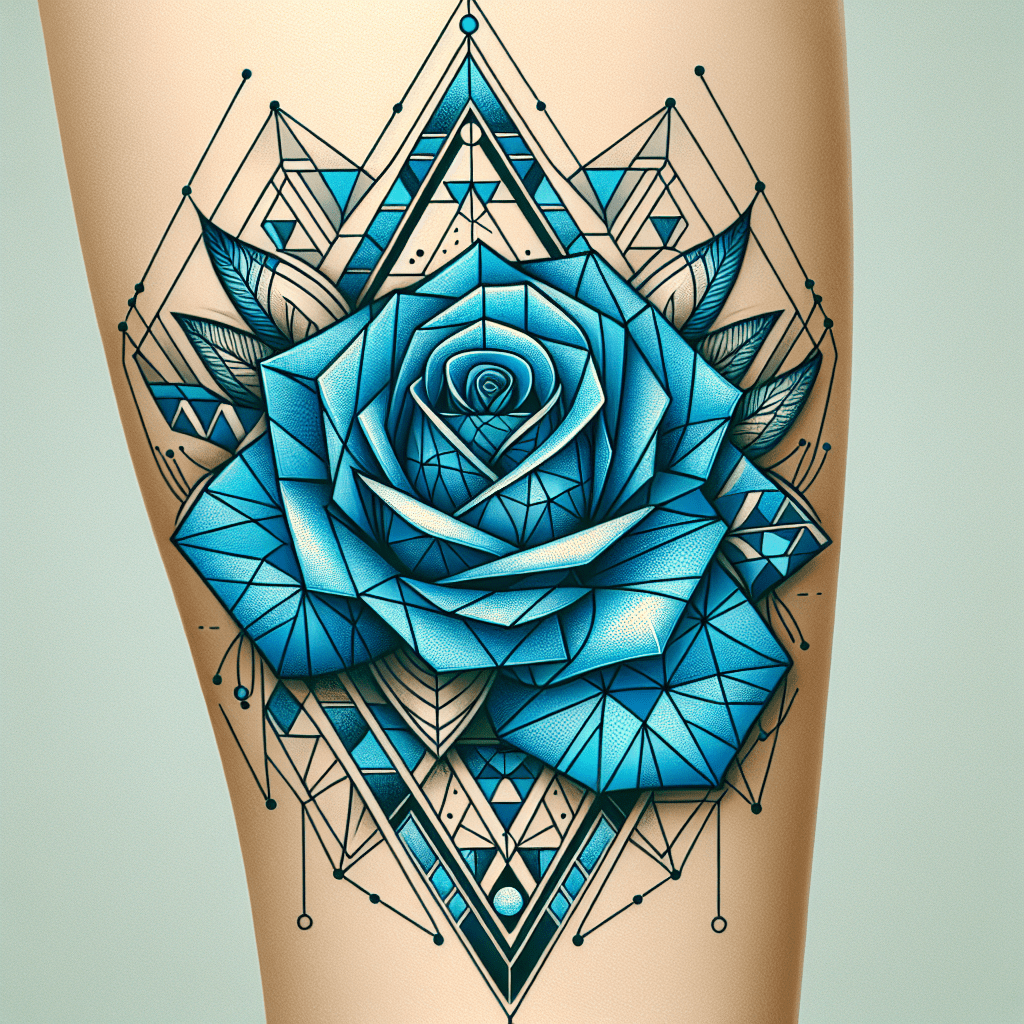 Geometric Blue Rose Tattoo