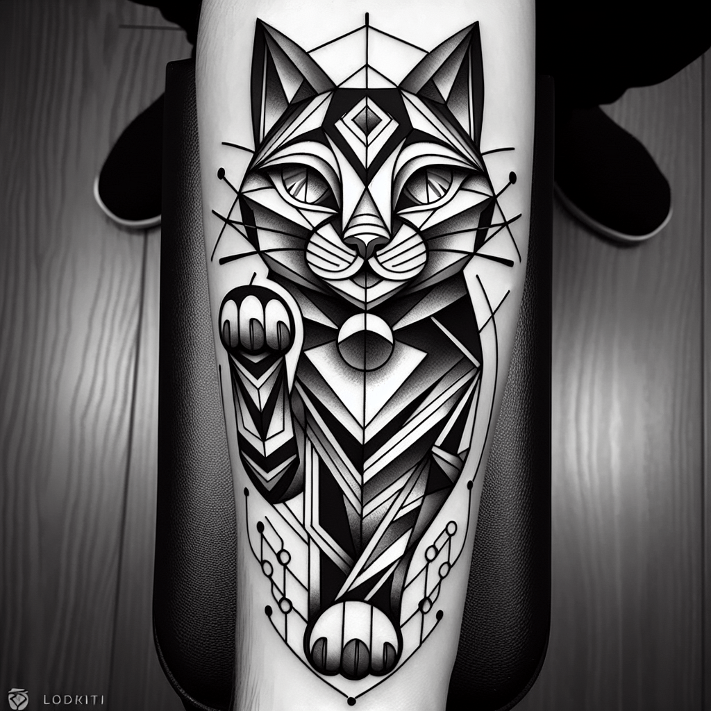 Geometric Lucky Cat Tattoo