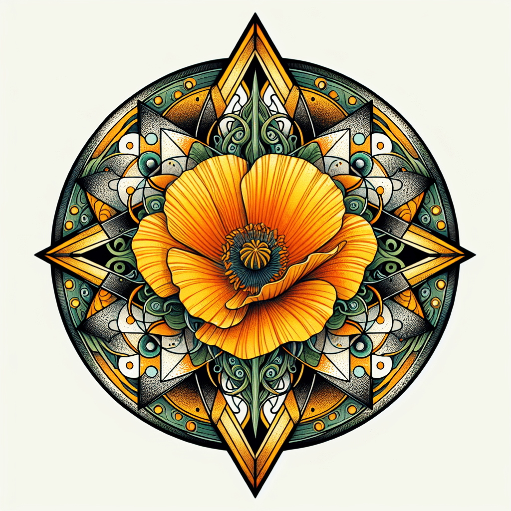 Geometric Poppy Mandala Tattoo