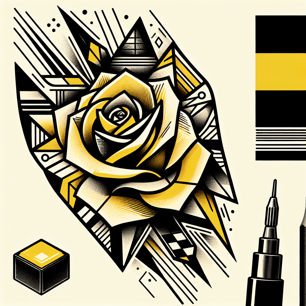 Geometric Yellow Rose Tattoo