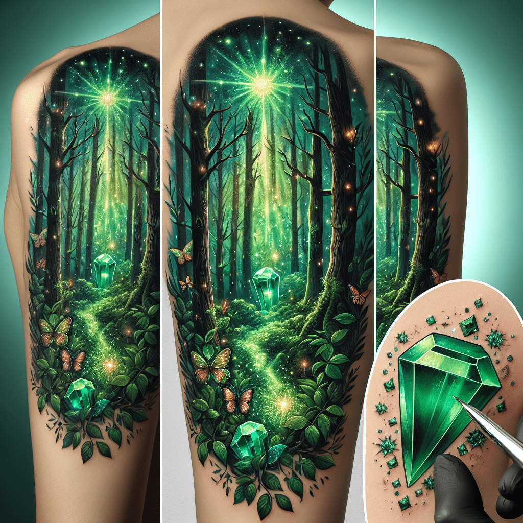 Glowing Emerald Forest Tattoo