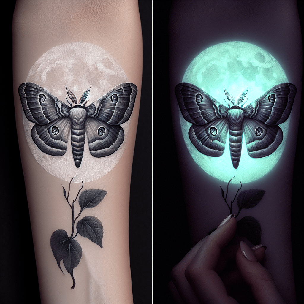 glowinthedark lunar moth tattoo