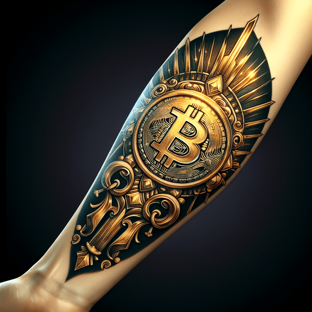 golden bitcoin emblem tattoo