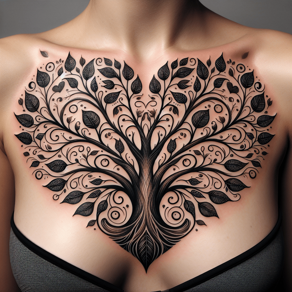 heartshaped family tree tattoo