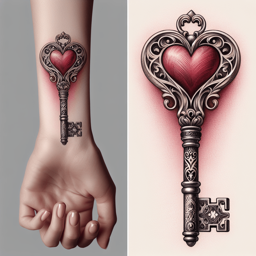 Heart-shaped Skeleton Key Tattoo