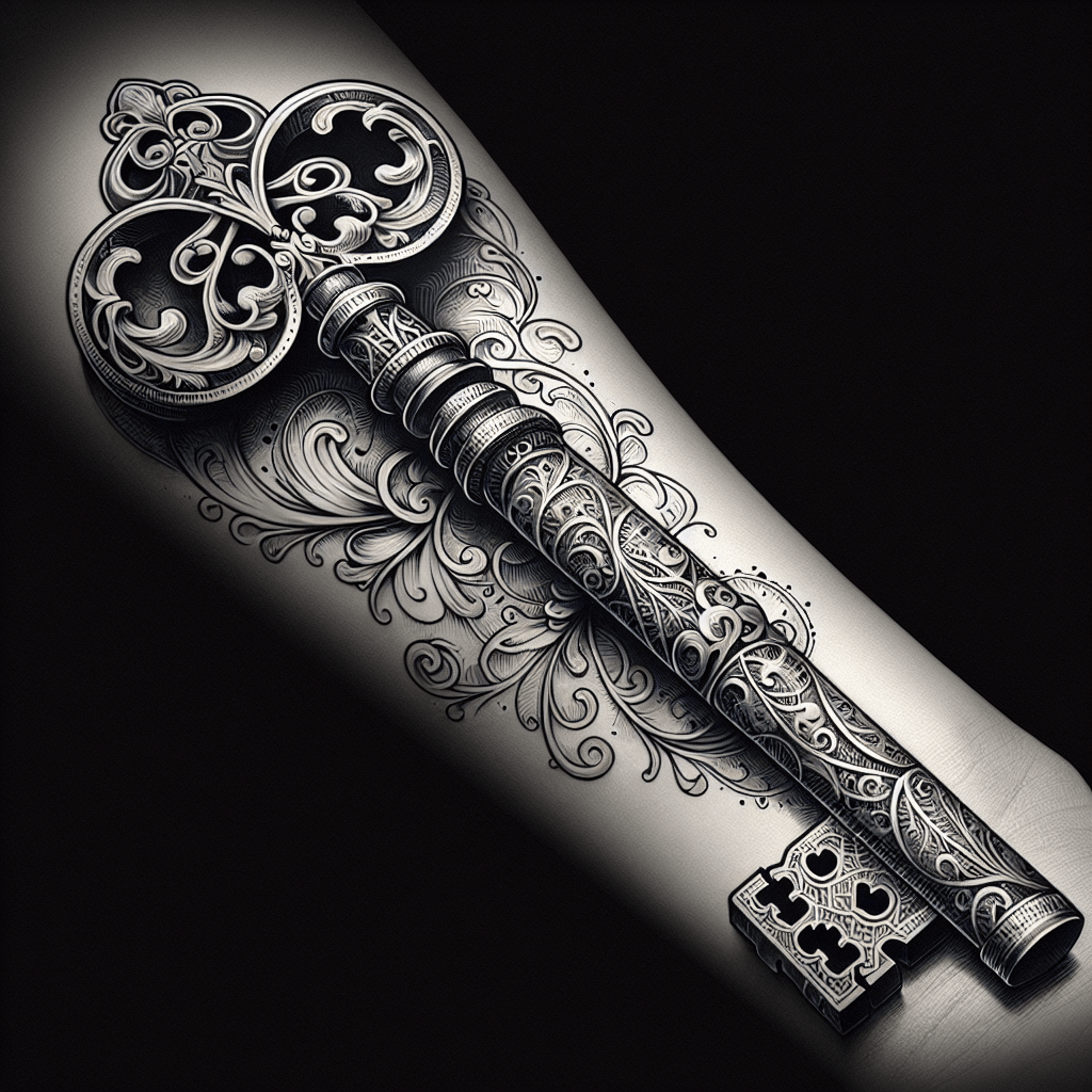 Intricate Filigree Skeleton Key Tattoo