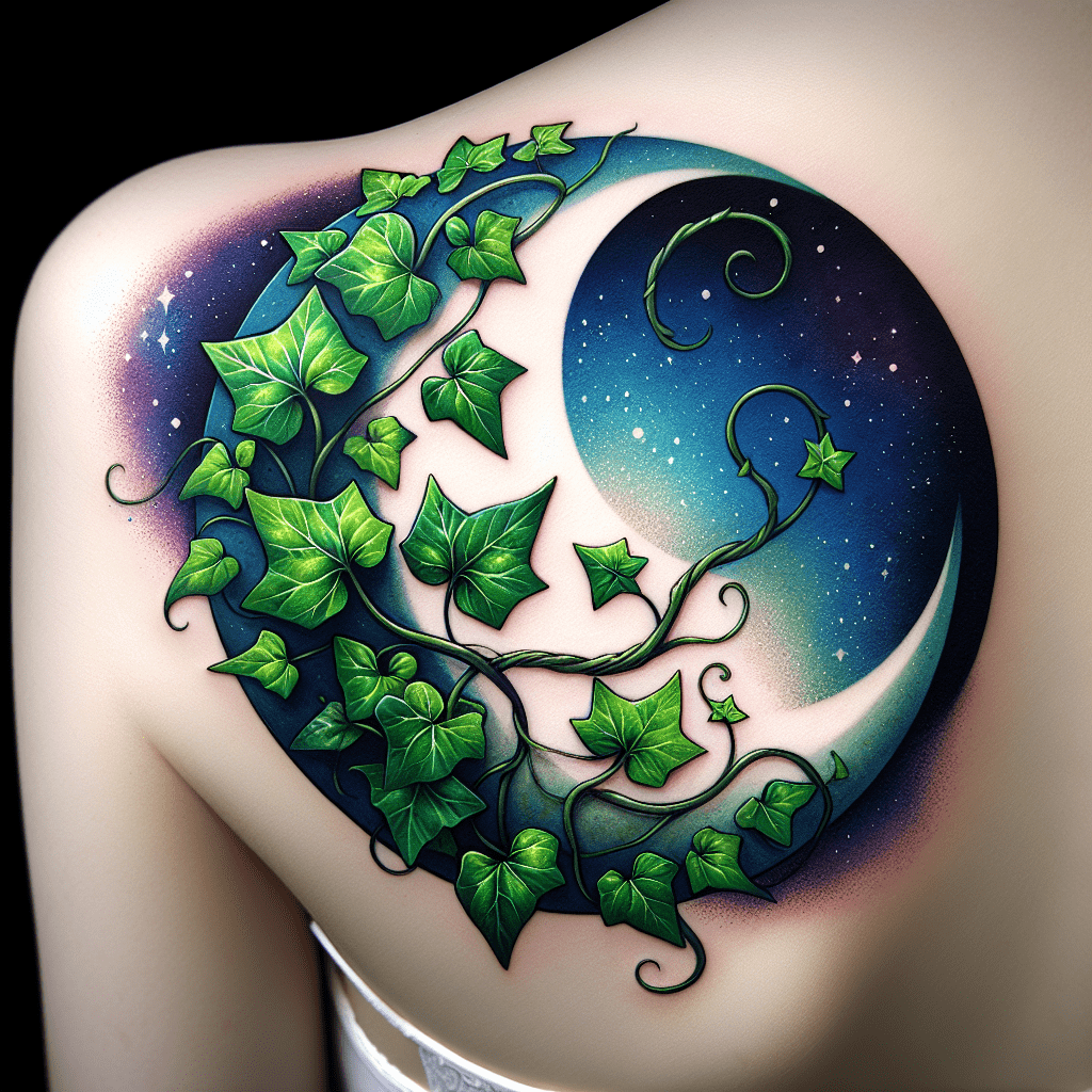 Ivy Crescent Moon Tattoo