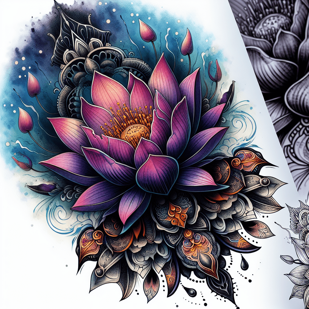 Image of the Lotus of Death Tattoo - a lotus flower emerging from murky waters