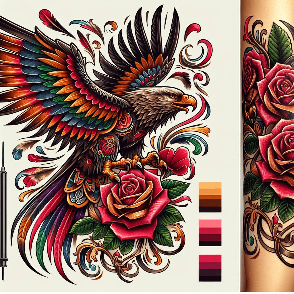 Mexican Eagle Rose Tattoo