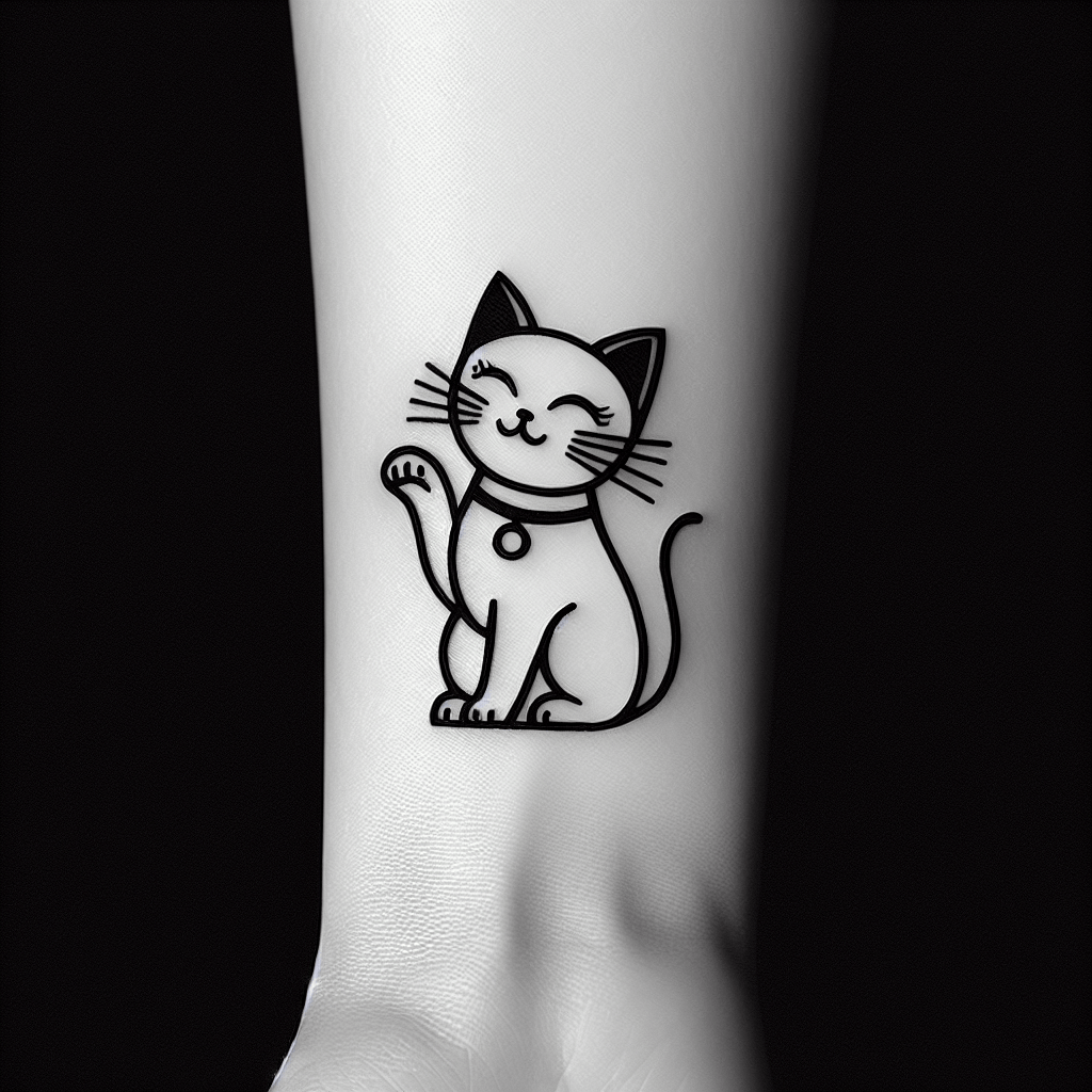 Minimalist Lucky Cat Tattoo