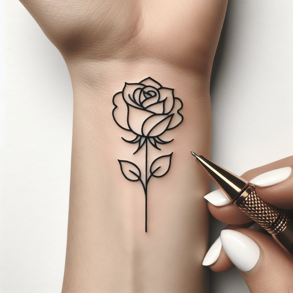 Minimalist Yellow Rose Outline Tattoo