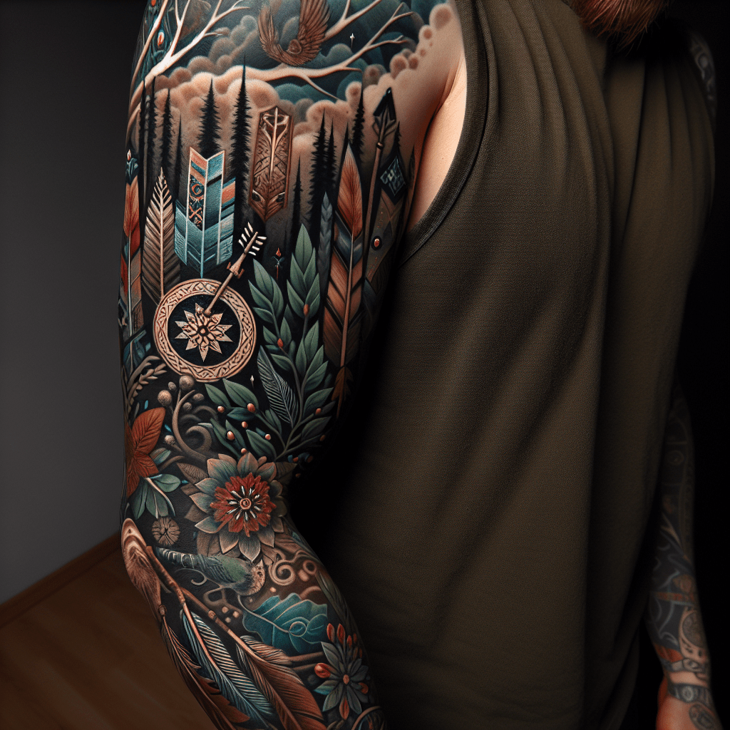 Nature-Inspired Tribal Sleeve Tattoo