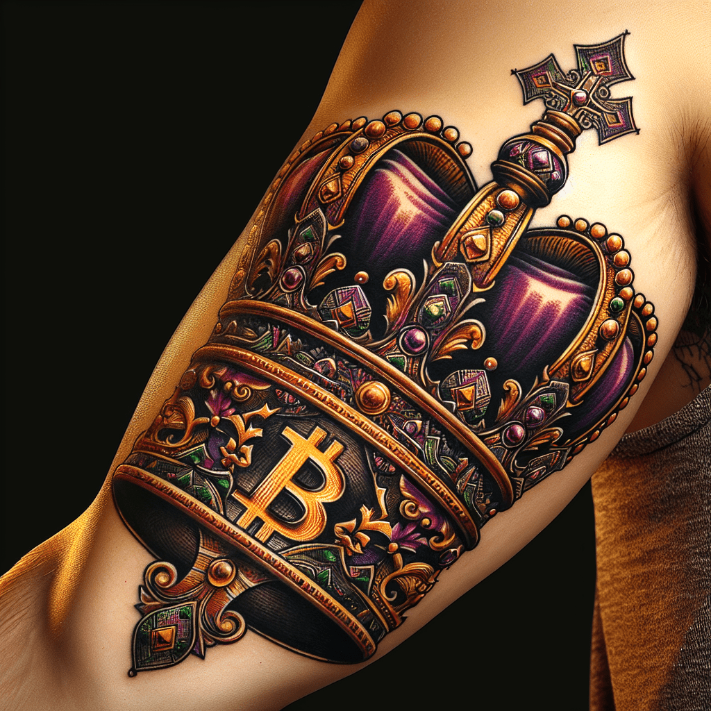 Neo-Traditional Bitcoin Crown Tattoo