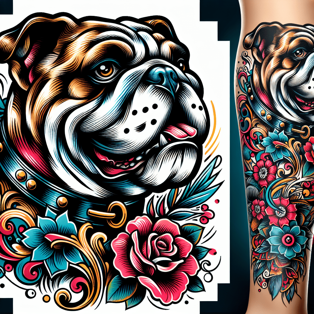 Neo-Traditional Bulldog Tattoo